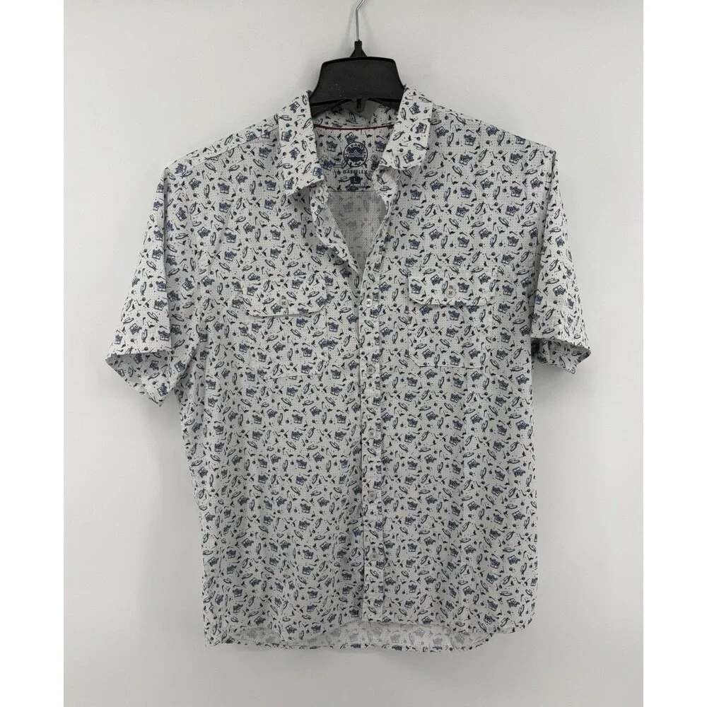 Flag & Anthem MadeFlex Men Large White Blue Golf Novelty Print Button Down Shirt